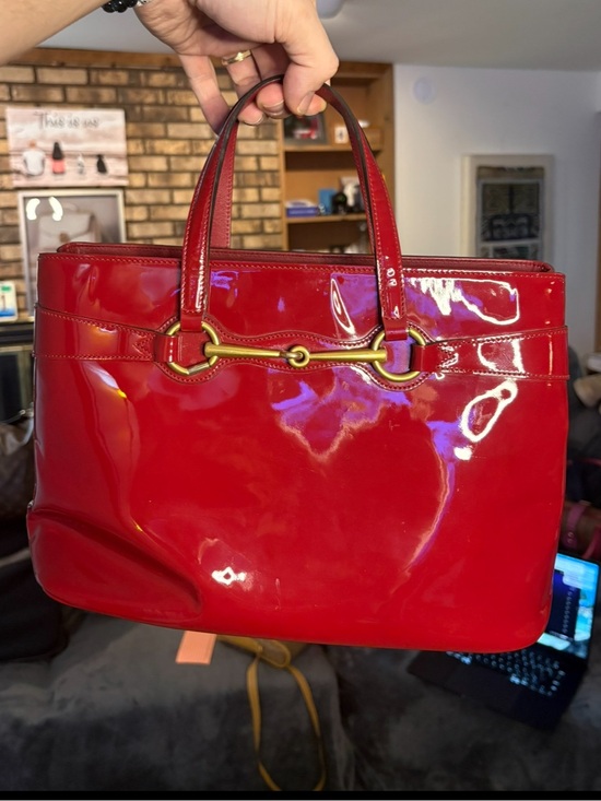 Gucci Handbags - Gucci Horsebit Red Patent Leather Satchel Tote - China Exclusive Gold Hardware